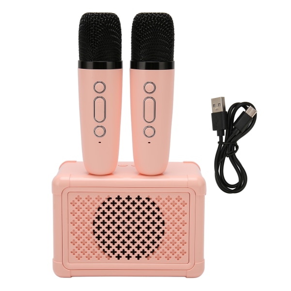 Trådløse karaokehøjttalere Bluetooth5.0 højttaler med 2 trådløse mikrofoner Bærbar karaokemaskine til familiefest Pink