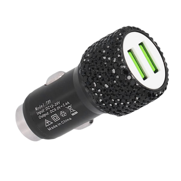 USB-autolaturi 5V strassikoristeella, kaksoisportti, nopea lataussovitin, auton sisätilan lisävaruste, musta