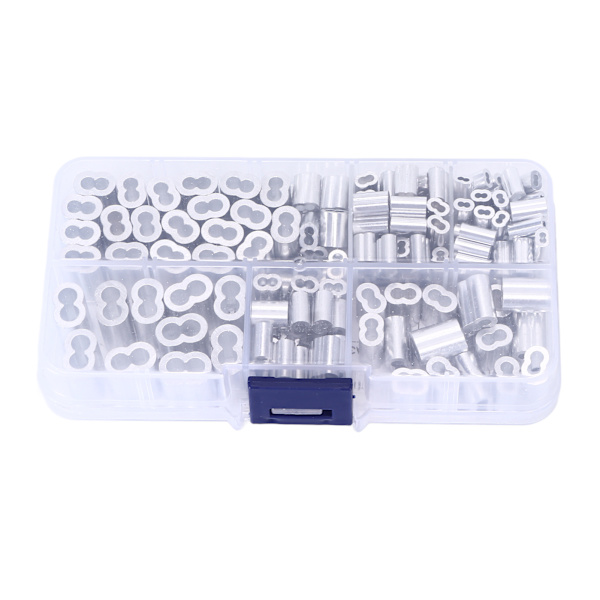180 stk. Krympe Loop Sleeve Kit 6‑Størrelse Aluminium Dobbelt Tønde Ferrule Universal til Wire Rope Kabel Line End