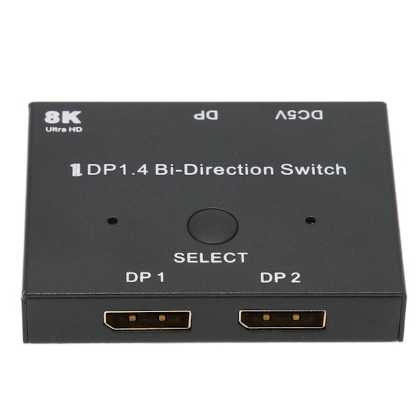 DisplayPort-bryter 2x1/1x2 DisplayPort tosidig bryter Støtter 8K 30Hz 5K 60Hz 4K 120Hz/60Hz for skjerm bærbar PC