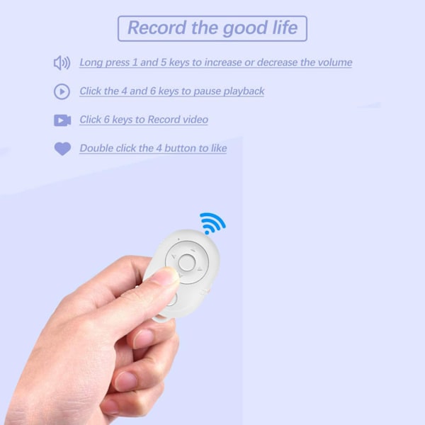 Bluetooth fjernutløser for TikTok - Trådløs, Pause, Spill av, Page Turner-kompatibel