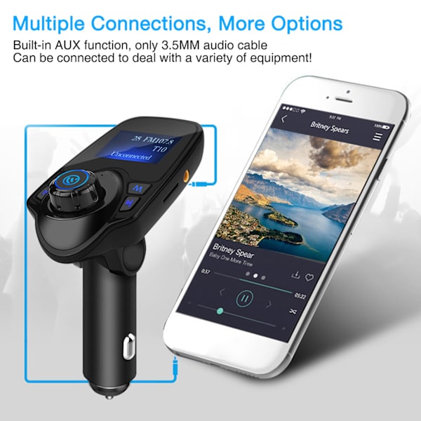 T11 Bluetooth Trådløs Handsfree Bilsett MP3-spiller FM-sender USB-lader