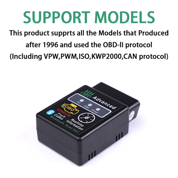 V02H2-1 Bluetooth OBD2 Bil Diagnostisk Skanner Auto Detekteringsskanner