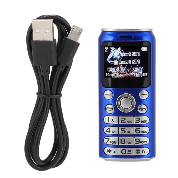 K8 1.0in Personality Mini Bluetooth Dialer Lasten Opiskelija Kaksoiskortti 128x96 Kaareva näyttö Matkapuhelin Sininen