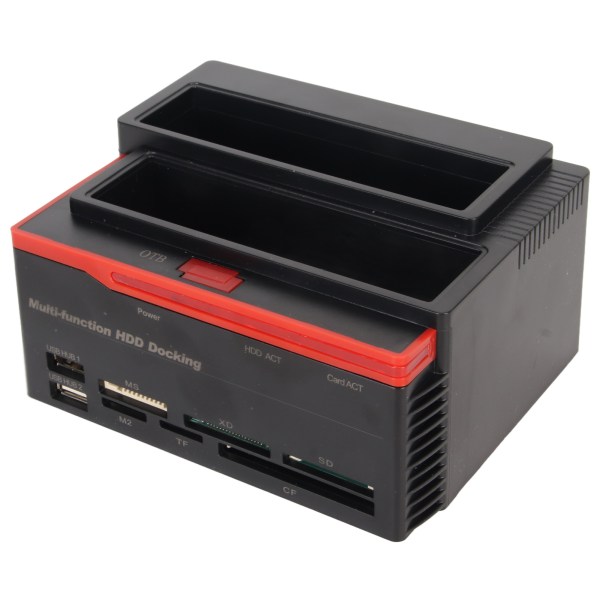 HDD-dokkingsstasjon Dual Bay 480 Mbps USB2.0 til SATA IDE Klonfunksjon Harddiskleser for 2,5/3,5 tommer 8 TB SSD 100-240V EU-plugg