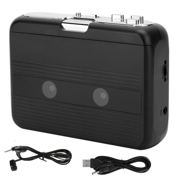 Bärbar bandspelare Bluetooth kassettspelare FM-radio med AutoReverse-funktion (Noire)