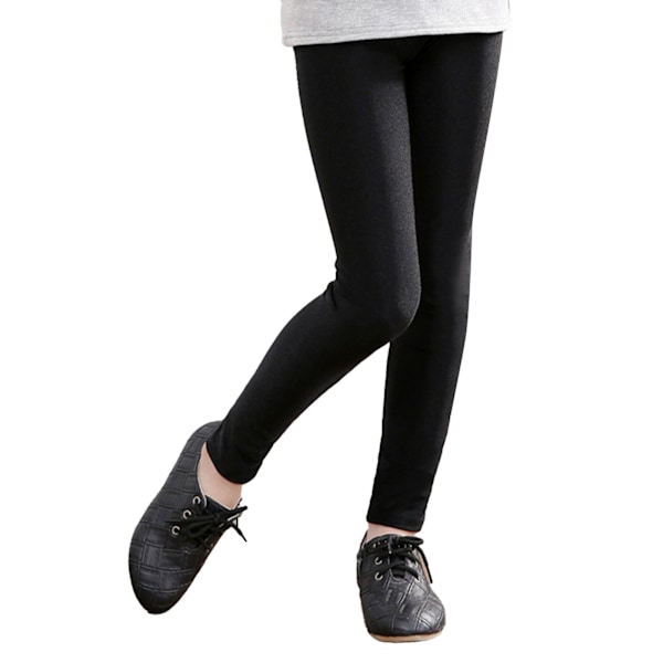 Barneleggings i ensfarget, blank, med høy elastisitet, lange stretch-leggings, smal passform for barn 110 cm