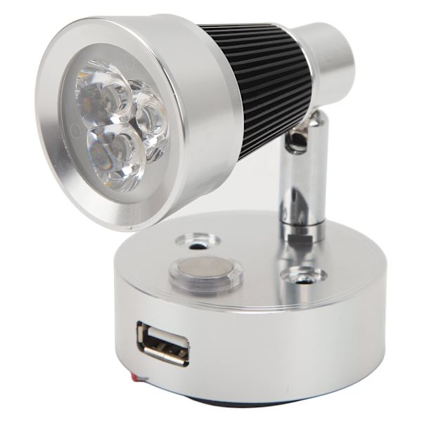 LED RV Sänglampa med USB-laddningsport Touch-brytare Dimbar Lampa för DC 12 till 24v Bilar Båtar Silver