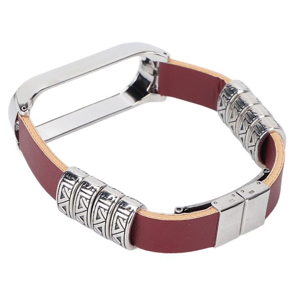 Retro Læder Armbånd til Xiaomi Mi Band 5/6 NFC Mode Retro Læder Urrem Brun Sølv