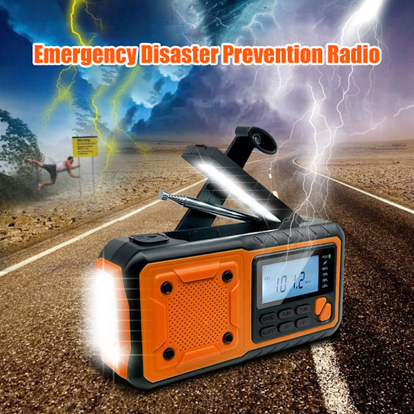 Bärbar Nödradio Utomhus Handvev Radio Vind Upp Ficklampa Radio 4000mAh Power Bank Väderradio för Camping Vandring