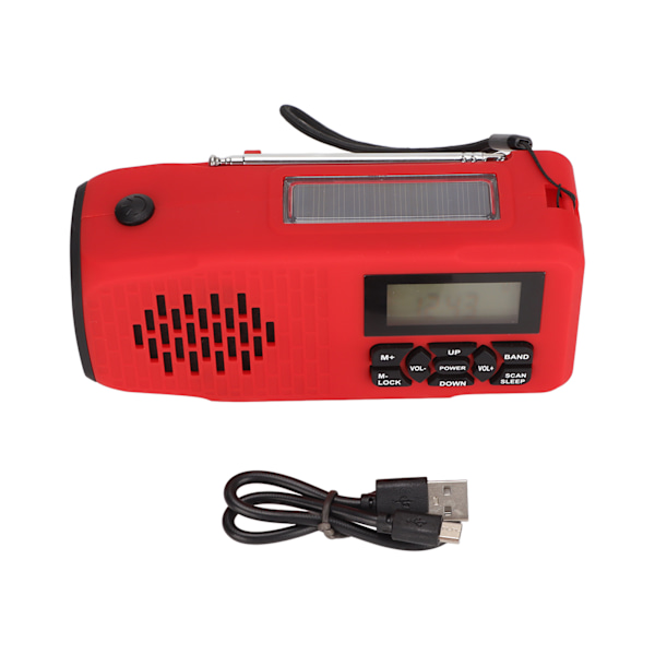 XSY098D Aurinkovoimalla toimiva käsikampi-radio IPX3 Vedenkestävä AM/FM/NOAA Säävaroitusratiolla SOS-hälytyksellä Varavalo Kuulokeliitäntä