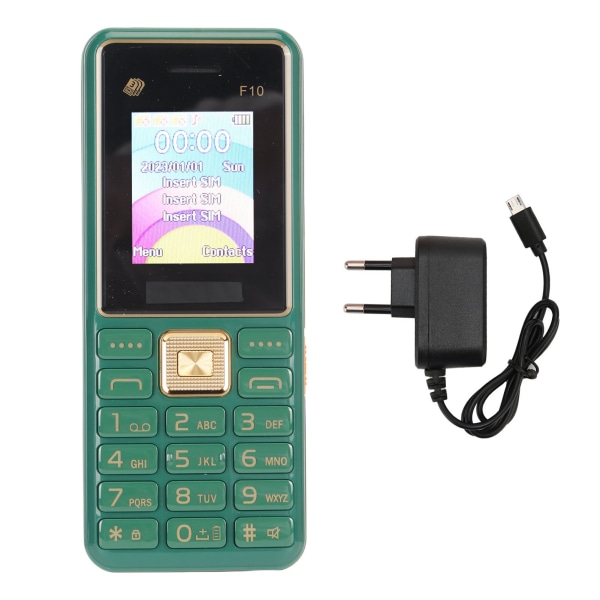 F10 ulåst mobiltelefon 1,8 tommers skjerm 3600mAh batteri Stor knapp Stor skrift med høyt volum Mobiltelefon for eldre 100-240V Grønn EU-plugg