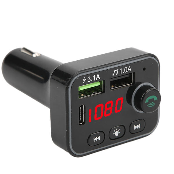 Bluetooth 5.0 FM-sender MP3-spiller Telefonlader Batterispenningsdeteksjon med fargerike atmosfærelys