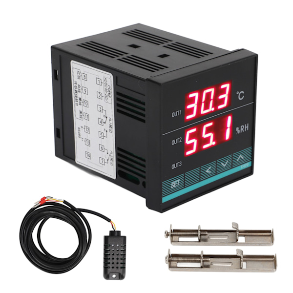 Temperaturregulator med dobbelt display, digitalt fugtighedstermostat, konstant fugtighedsregulator med alarmfunktion