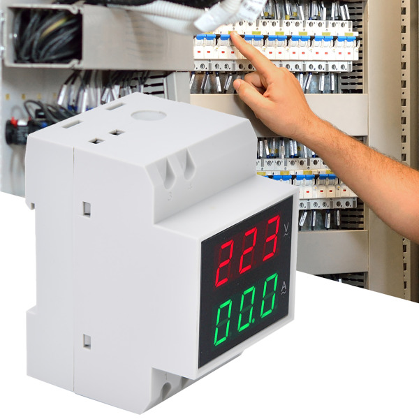 Digital Voltmeter Amperemåler DIN-skinne Høy nøyaktighet Dobbel display Voltmeter Ammeter AC80-300V AC0-99.9A