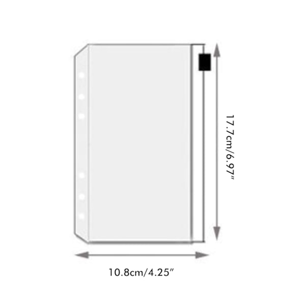 12 stk. A6 Binderlommer Transparent PVC 6-Huls Binderlommer Lynlåsmappe Plastik Penge Budget Kuverter