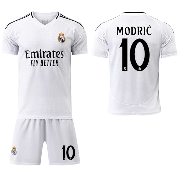 2024-25 Real Madrid Hemma Jersey 10 Modric 9 Mbappe 7 Vinicius 8 Kroos 5 Bellingham Barn och Vuxen Fotbollströja med Strumpor No. 10 XL