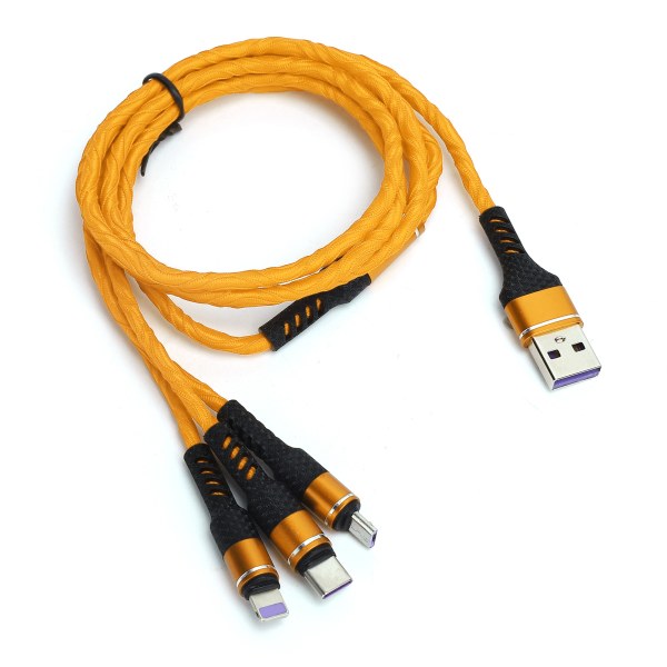 3 i 1 USB multi Snabbladdning USB kabel för IOS / Typ C / Micro USB portar Gul
