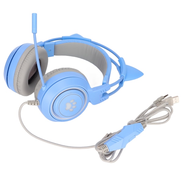 SYG25 Spelheadset med kattöron USB+3,5 mm-kontakt Spelhörlurar Stöder volymjustering Mikrofonavstängning (blå)