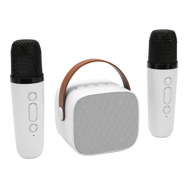 Karaokemaskin Multifunktion Stereo Ljud Bärbar Bluetooth högtalare med 2 trådlösa mikrofoner för Home Party KTV White