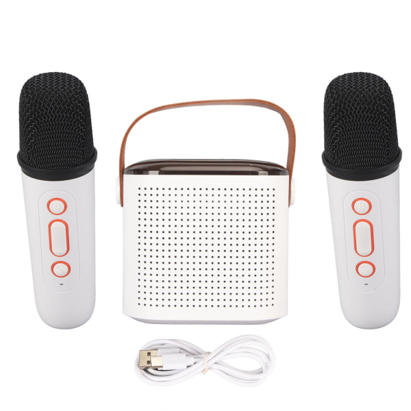 Mini Karaoke Machine Stereo Bærbar RGB Light Bluetooth Højttaler med 2 trådløse mikrofoner til Home Party White