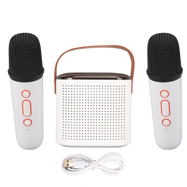 Mini Karaoke Machine Stereo Kannettava RGB Light Bluetooth kaiutin 2 langattomalla mikrofonilla Home Party White