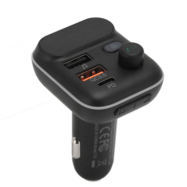 Bil FM-sender Bluetooth 5.0 USB multifunksjonshåndfri samtaleradiomottaker Telefonlader for kjøretøy