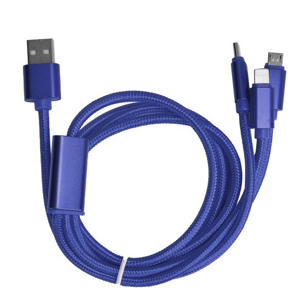 3 i 1 nylonflettet flere USB-hurtigopladningskabel til IOS/Type C/Micro USB-porte Blå