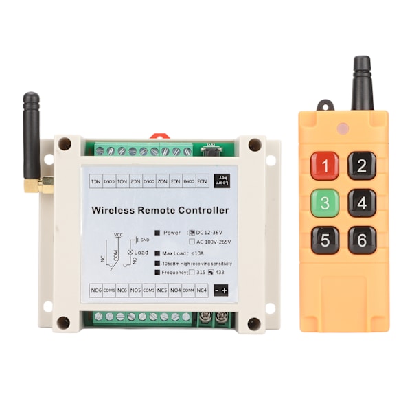 Fjernkontrollbryter Multifunksjonell 6CH 433Mhz Fjernkontrollrelé for Elektriske Dører Vinduer Industri DC12‑36V