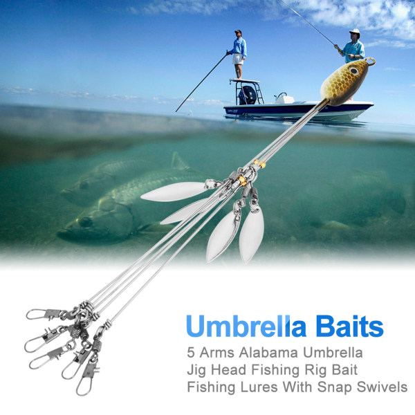 5 Arms Alabama Umbrella Jig Head Fishing Rig -syöttikalastusuistimet, joissa on napsautuspyörät (keltainen)