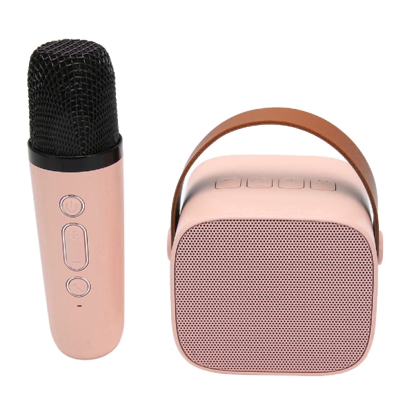 Mini Karaoke Maskinsæt Support Bluetooth AUX USB Hukommelseskort Bærbar Bluetooth højttaler med trådløs mikrofon Pink
