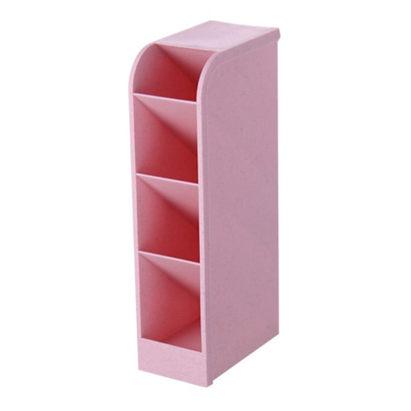 Lutande pennhållare 4 rutnät Multifunktionell plast skrivbordsstationär hållare förvaringslåda för kontor rosa