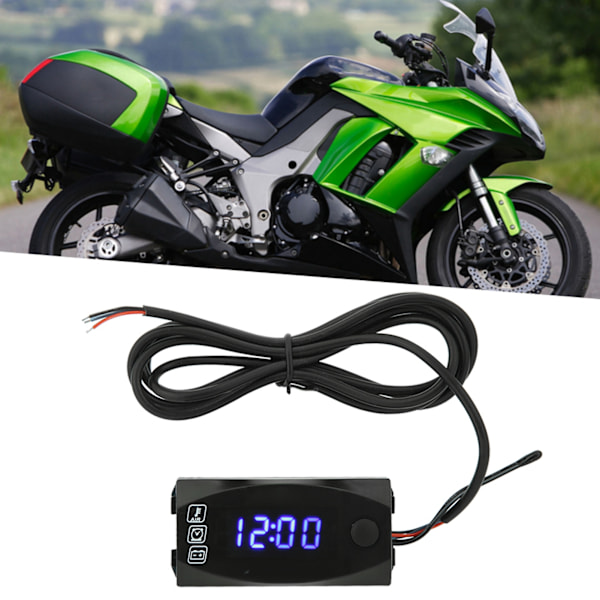 3-i-1 Motorcykel LED Voltmeter Termometer Elektronisk Klocka Mätare IP67 Vattentät Mätare 6V-30V