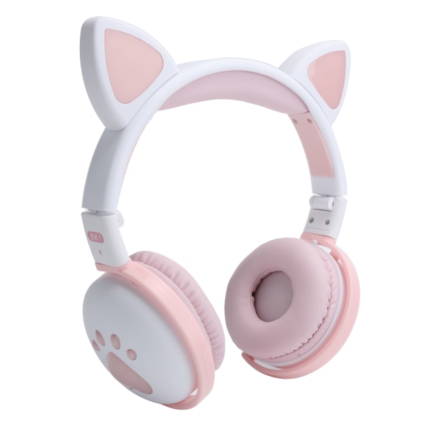 Söt kattöra Glödande trådlösa Bluetooth hörlurar HIFI Sporthopfällbara Headset med LED Ljusrosa Vit