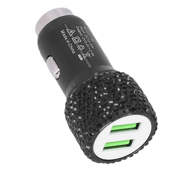 USB-autolaturi 5V strassikoristeella, kaksoisportti, nopea lataussovitin, auton sisätilan lisävaruste, musta