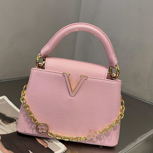 Stor V tote väska axelremsväska, V-formad handhållen lätt lyx axelremsväska damväska Pink