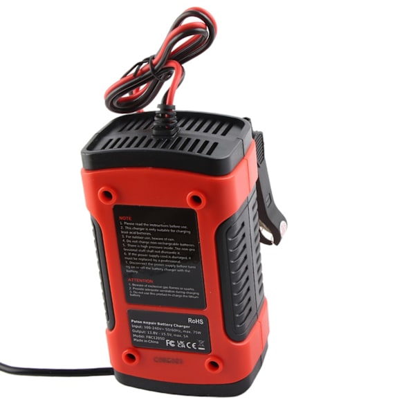 LCD-akkulaite 12V 5A - Korjaa ja lataa lyijyakkuja moottoripyörille ja autoille (EU-pistoke)