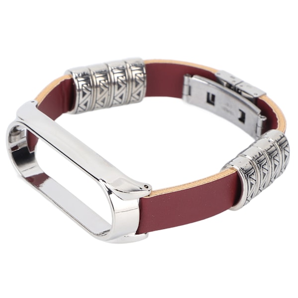 Retro Læder Armbånd til Xiaomi Mi Band 5/6 NFC Mode Retro Læder Urrem Brun Sølv