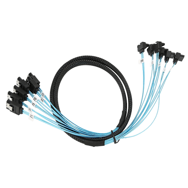 Mini SAS-kabel 6 SATA til 6 SATA rett bøy kabel 6Gbps anti-interferens dobbel gruppe skjerming SATA-kabel for SSD 0,5m / 1,6ft
