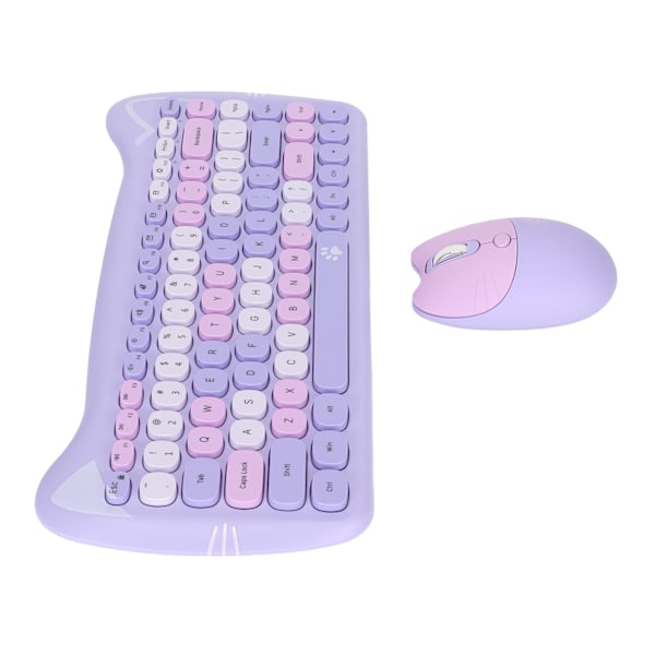 Sött Kattformat 2.4G Trådlöst Tangentbord och Mus Färger Låg Strömförbrukningsteknik Trådlöst Tangentbord Mus Combo för Gaming Lila Mix