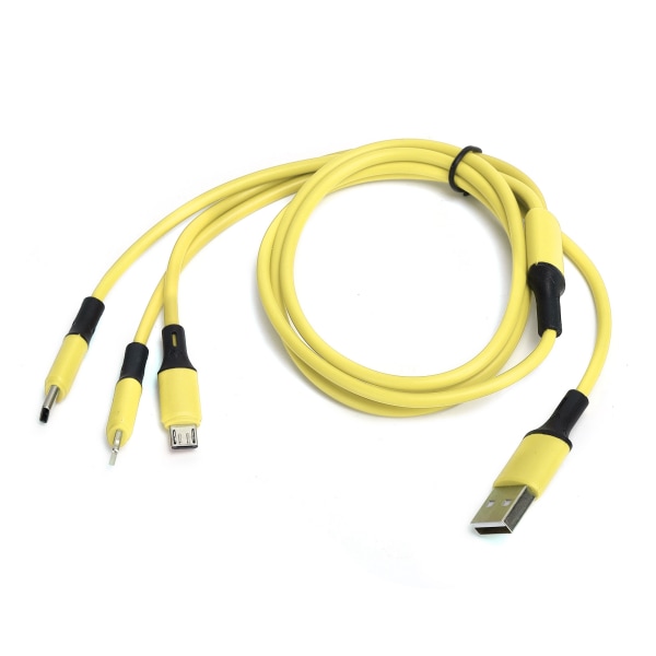 3 in 1 Nestemäinen silikoni Multi USB -pikalatauskaapeli IOS/C-tyypin/Micro USB porteille keltainen