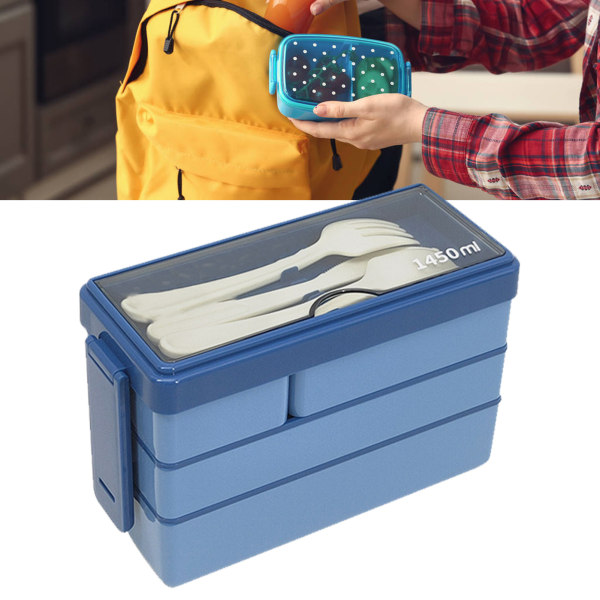 Bento Box Lunchlåda för vuxna 3 lager Stapelbar Lunchbehållare med 4 fack för arbete Skola Picknick Blå