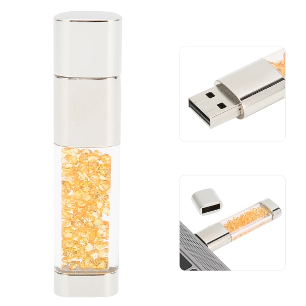 U Disk Personalized Diamond HighSpeed ​​Transmission Bil USB2.0 Flash Drive-lagringsenhet (Yellow Diamond 128GB)