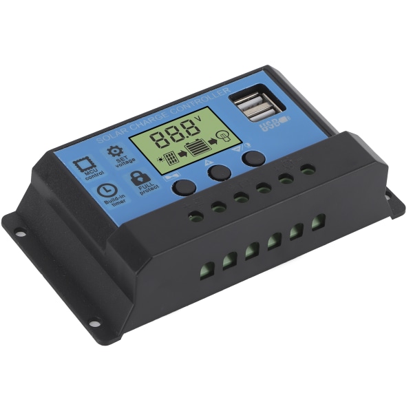 12V 24V Solar Charge Discharge Controller PWM LCD Display Dual USB Output Regulator til Home Industrial Car30A