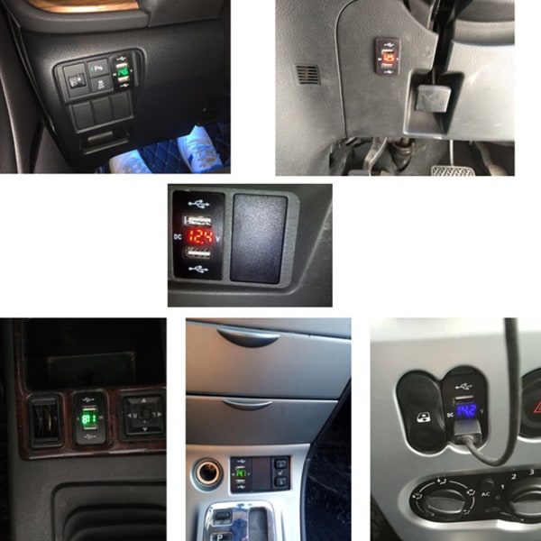 Dobbelt USB bilopladeradapter 12 til 24V spændingsskærm Sikker biltelefonoplader til Civic CR Fit CITY Rød