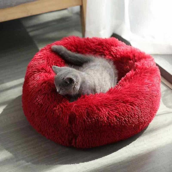 Fluffy rund katteseng - myk, komfortabel, varm, vanntett, sklisikker og vaskbar - egnet for katter