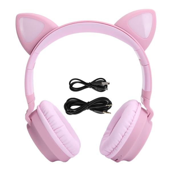 Kissan korvakuulokkeet 3D LED-valo langattomat Bluetooth 5.0 taitettavat kuulokkeet mikrofonilla Pink