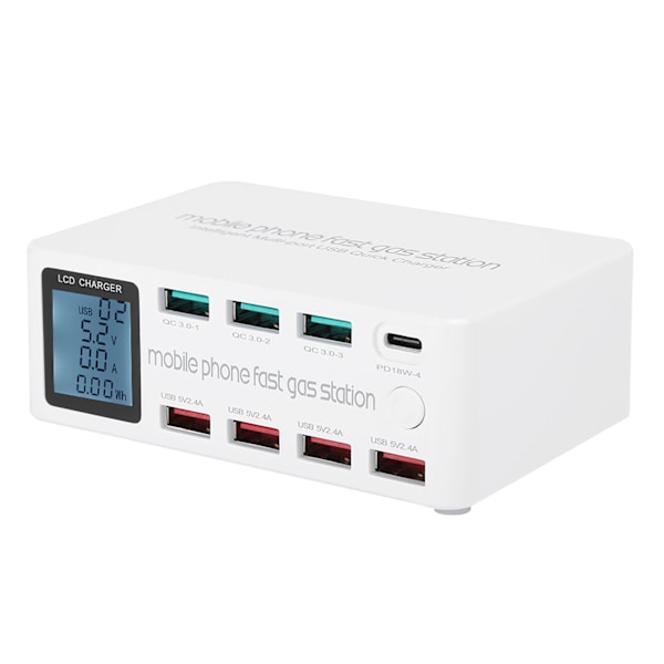 Multifunksjonell USB-laderstasjon med smart uttak og feste - 8 i 1, 100W, 100-240V EU