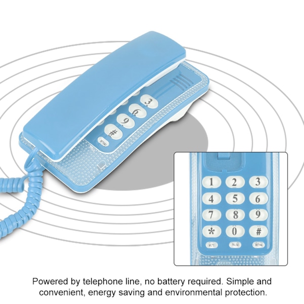Blå veggmontert fast telefonforlengelse for hotell og hjemmebruk