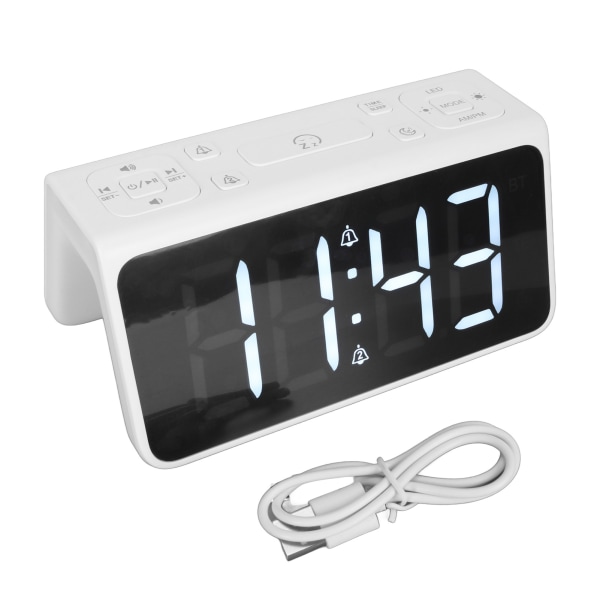 Desktopklocka Bluetooth högtalare Dubbel väckarklocka Vitt brus Röstsändning Väckarklocka-högtalare med ljus för sovrummet